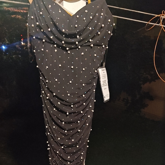 Emerald Sundae Black Strapless Dress with Pearl Accents - Picture 1 of 4